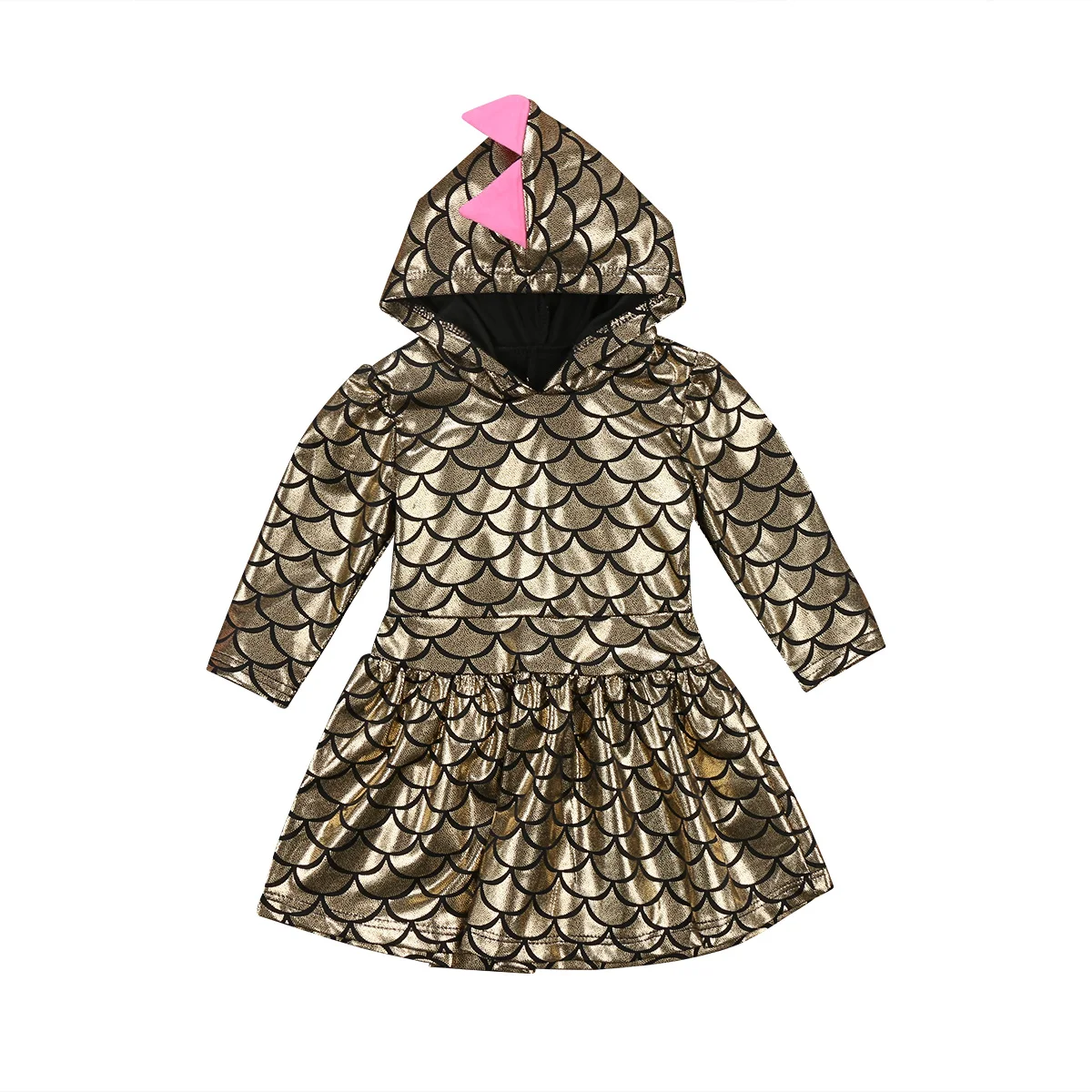 Детское нарядное платье с капюшоном динозавром длинным рукавом | Повседневные