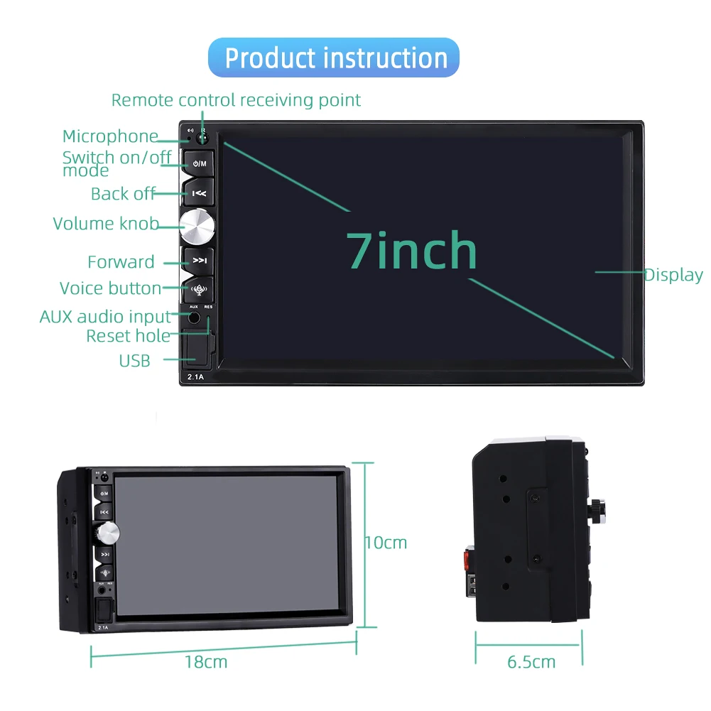 

ALLOYSEED Double 2 DIN Car Radio 7 inch Touch Screen Multimedia Video Player Bluetooth USB AUX Input Auto Stereo for USB Carplay