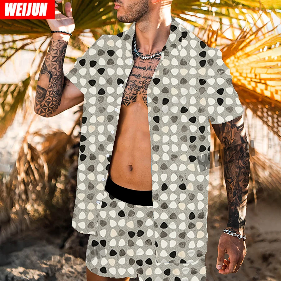 

Men's hot-selling beach shirt summer fashion colorful bubble print pattern bright color shirt loose top Hawaiian casual suit