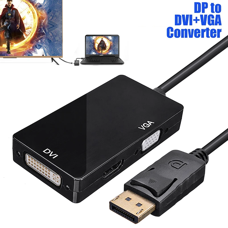 3 в 1 переходник с порта дисплея DP на DVI + VGA HDMI совместимый адаптер 1080P конвертер