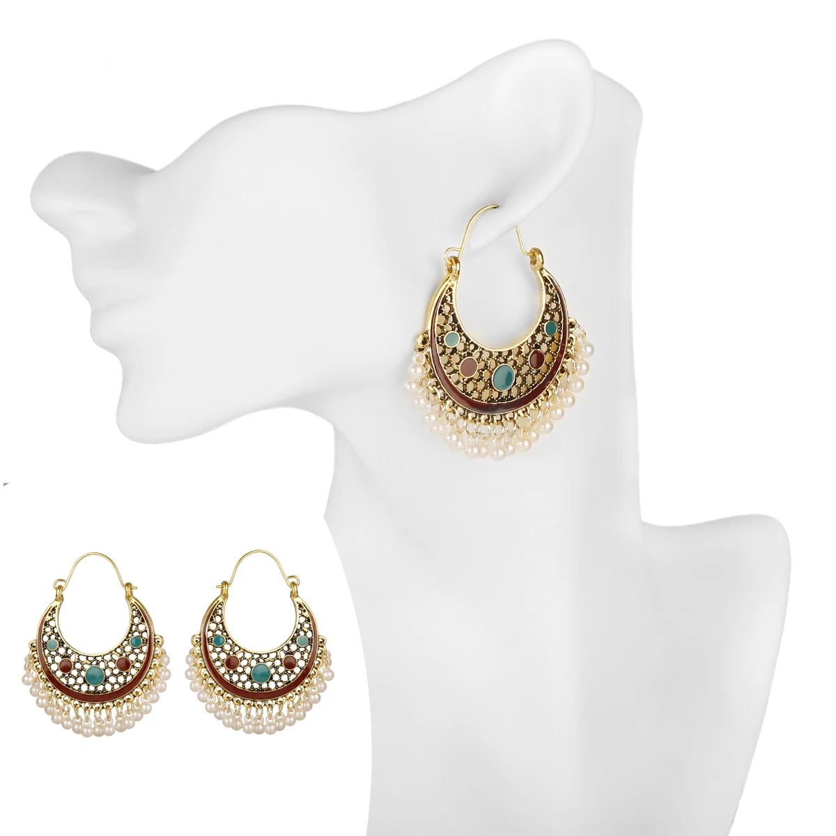 Классические зеленые индийские серьги Jhumka с луной для женщин Турецкие украшения Тибетская ретро бахрома свадьба.