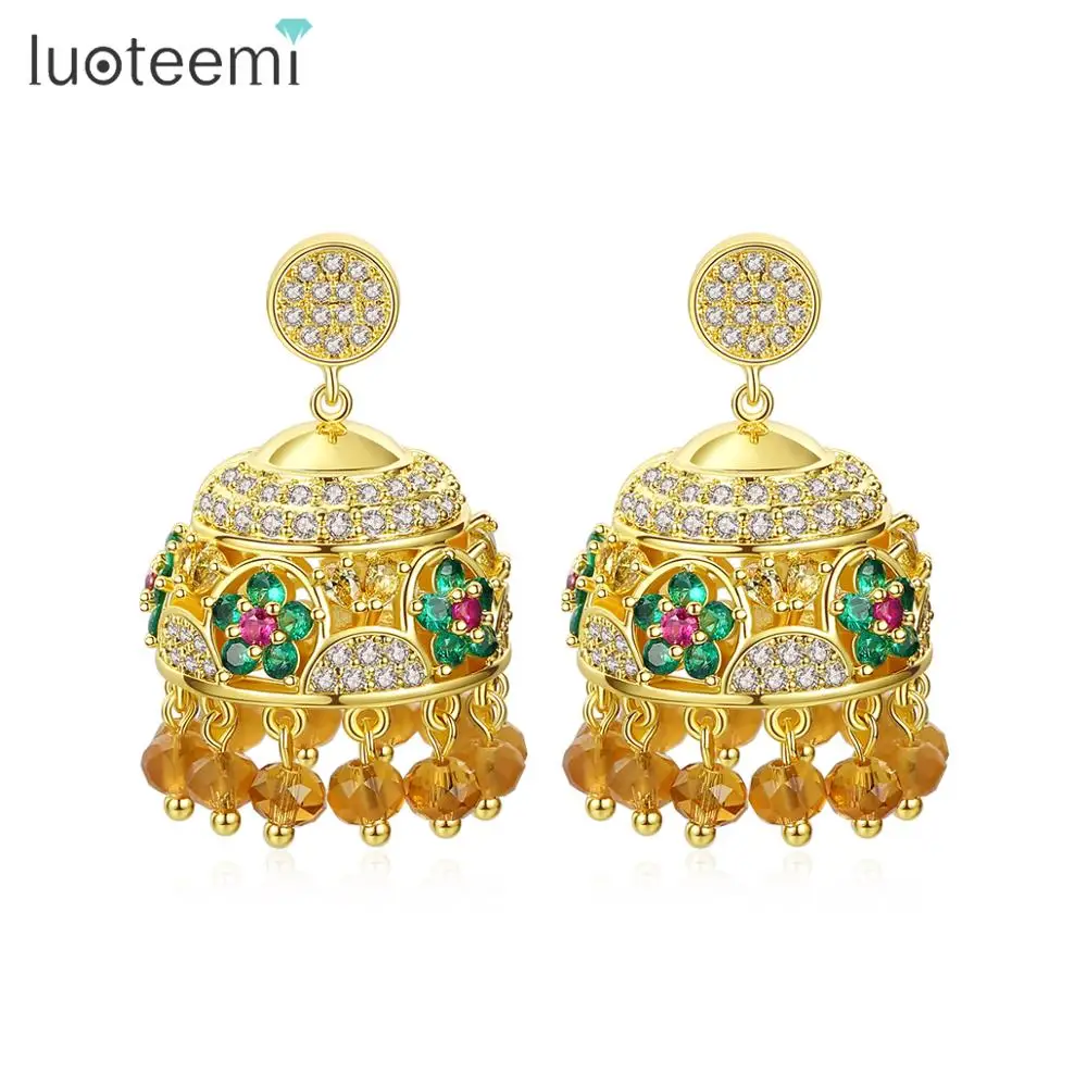 LUOTEEMI богемные индийские бусины Jhumka висячие серьги в форме цветка для женщин