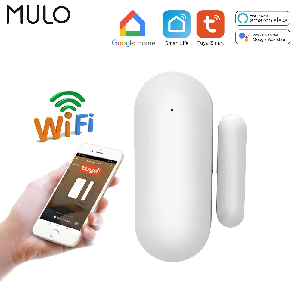 

MULO Smart life WiFi Door Sensor Tuya Window Detectors Notification Alert security alarm work With Alexa Google