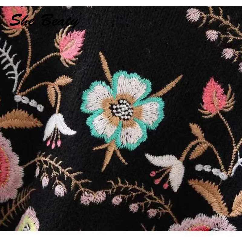 

She Beaty Knitted Embroidery Flowers Sweater Pullover Women O-Neck Long Sleeve Loose Vintage Jumper High Street Designer Za Tops