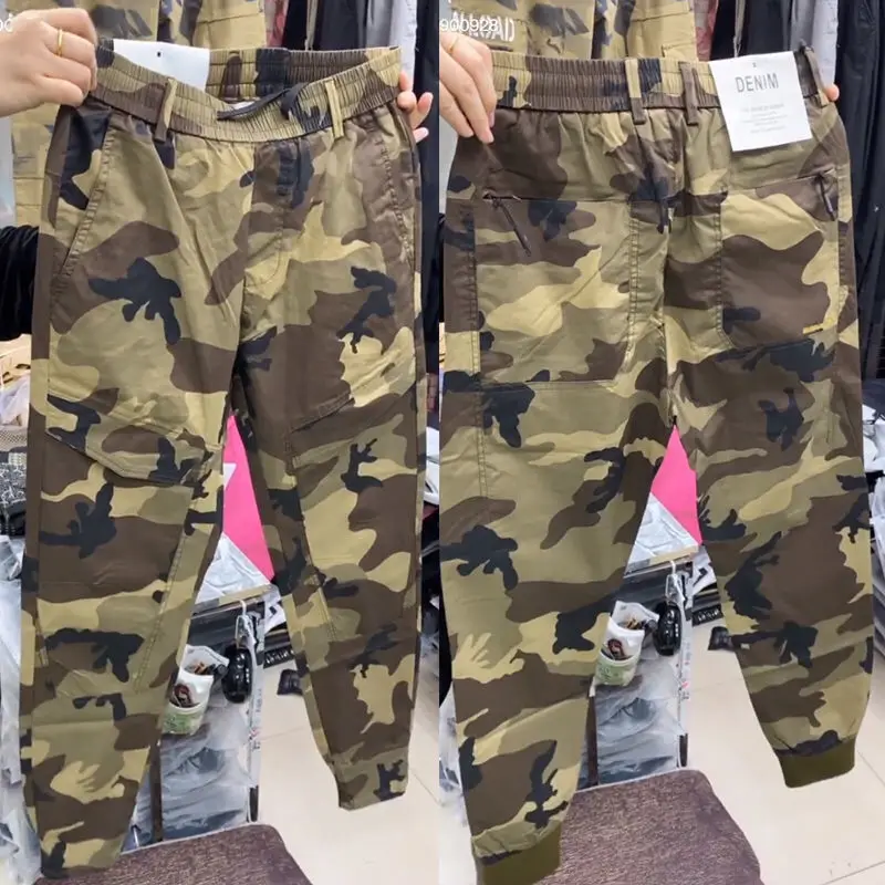 

Summer men's senior yellow overalls camouflage pants Douyin with the fashion casual pants Harun sports wear-resistant leg pants