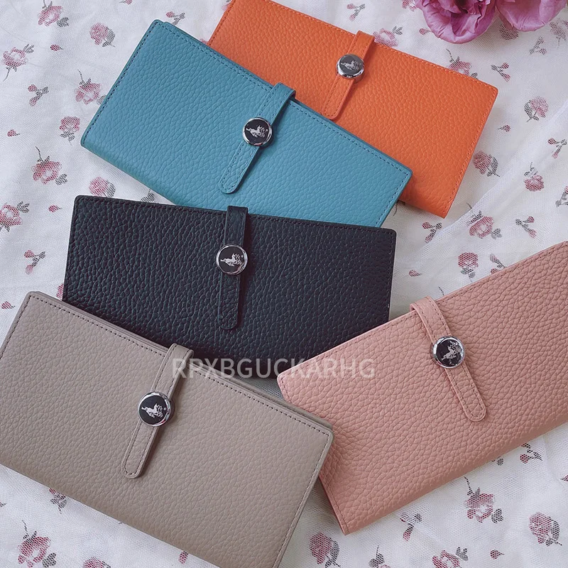 genuine leather women wallets luxury long hasp lychee pattern coin purses female brand solid colors new thin clutch phone bag free global shipping