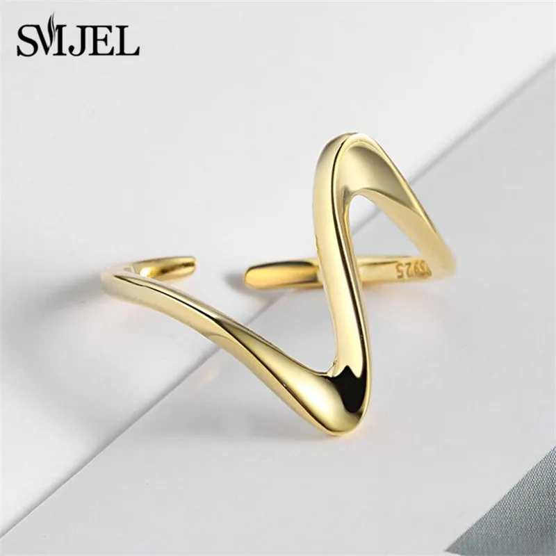 

2021 New High Quality Punk Ring Wave Adjustable Simple Geometric Rings for Women Accessories anillo mujer moda Christmas Gift