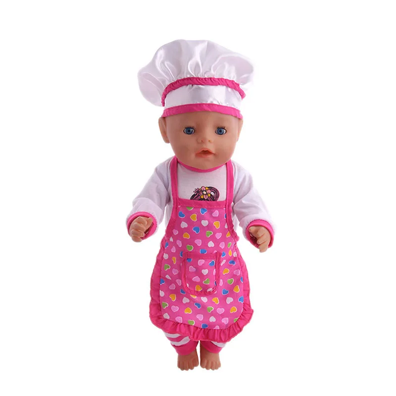 

2021 New Hot Sale Heart Chef Apron New Born Baby Doll Clothes for 18"43cm American Girl Reborn BJD Dolls Accessories Suit Outfit