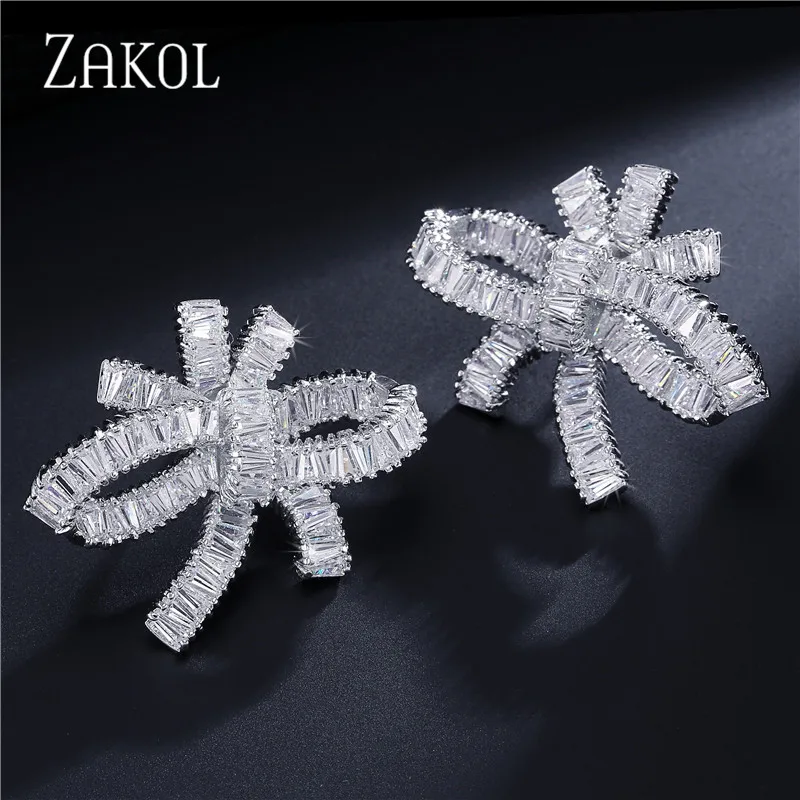 ZAKOL изысканные циркониевые серьги-гвоздики с закрученным сердечком и узлом роскошные белые свадебные украшения для элегантных женщин FSEP366