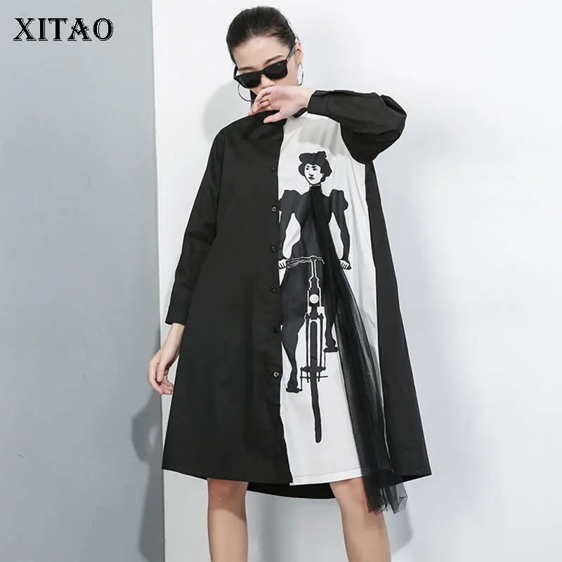 XITAO Tide сетчатая блузка с лоскутным принтом Длинная женская одежда 2019 модное