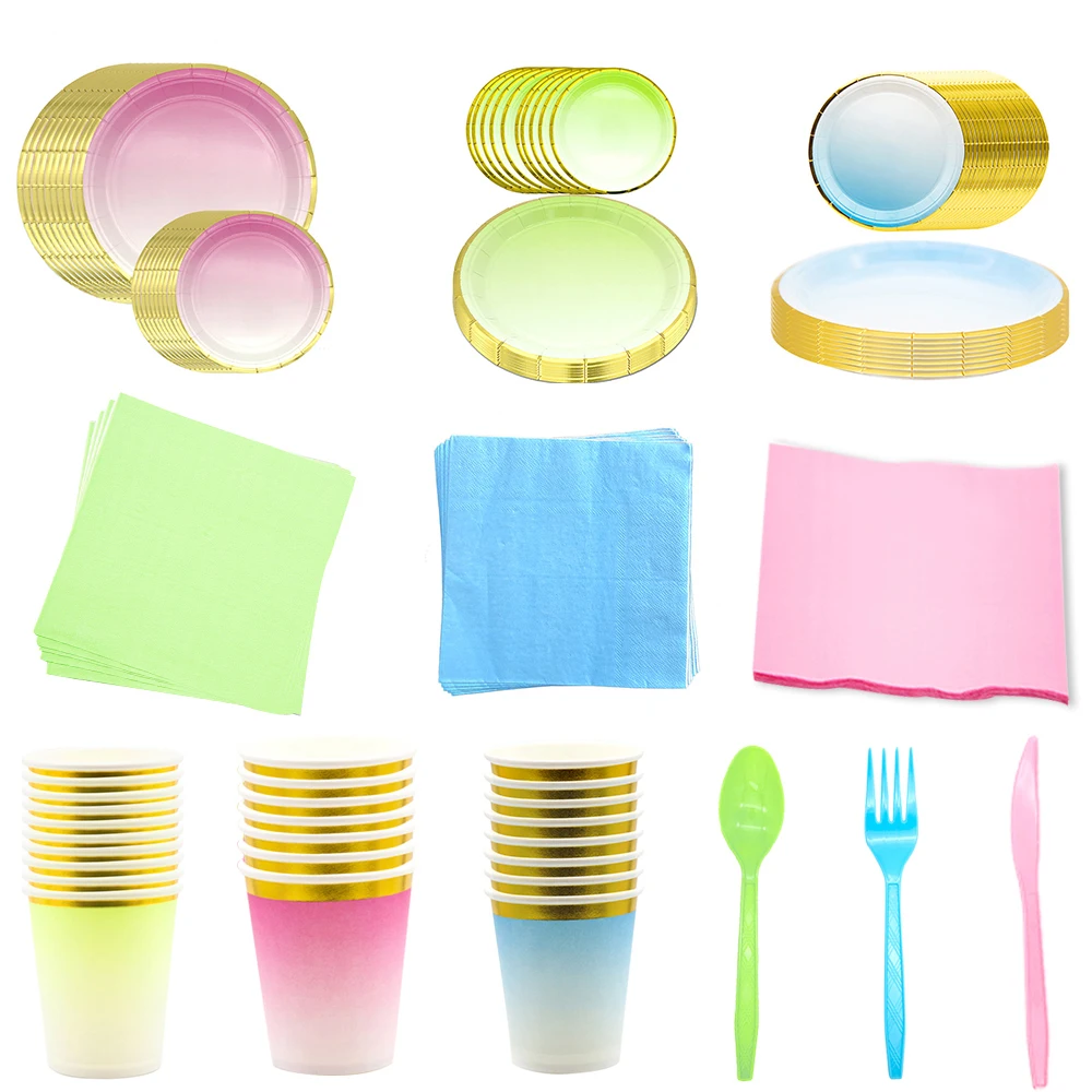 

Disposable Tableware Set Adult Party Decor Supplies Wedding Birthday Decoration Paper Plate Cups Napkins for Decoupage