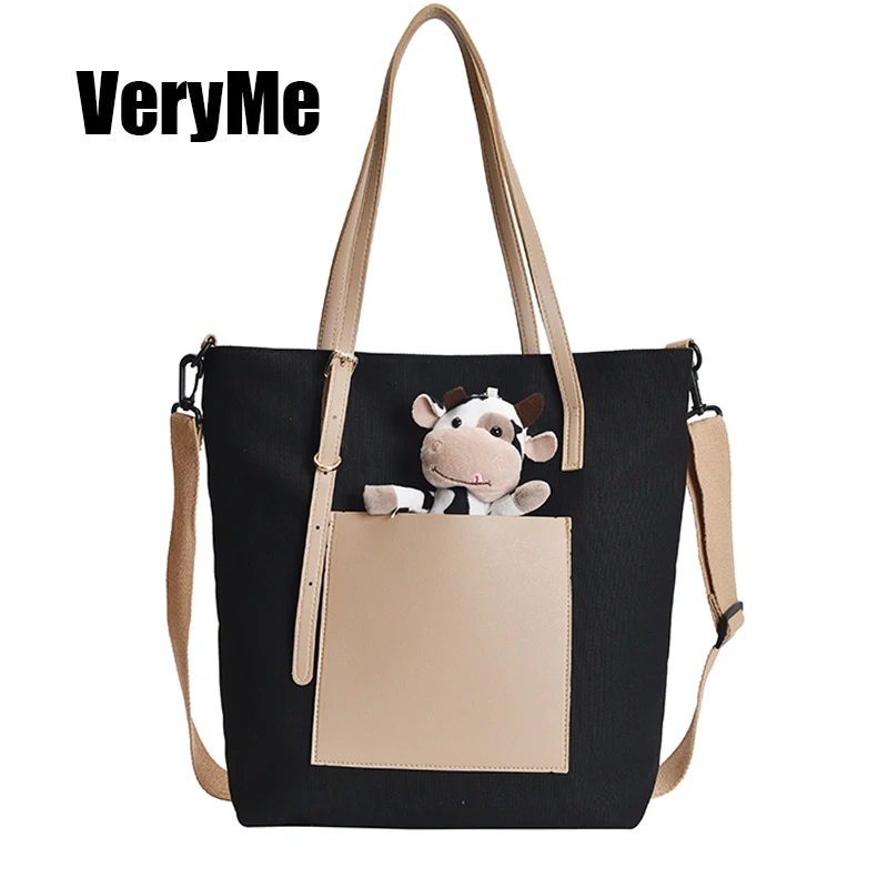 

VeryMe Leather Women Purse and Handbags Kawaii Large Capacity Totes For Girl Fashion Casual Shoulder Bag Simple Trend Sac A Main