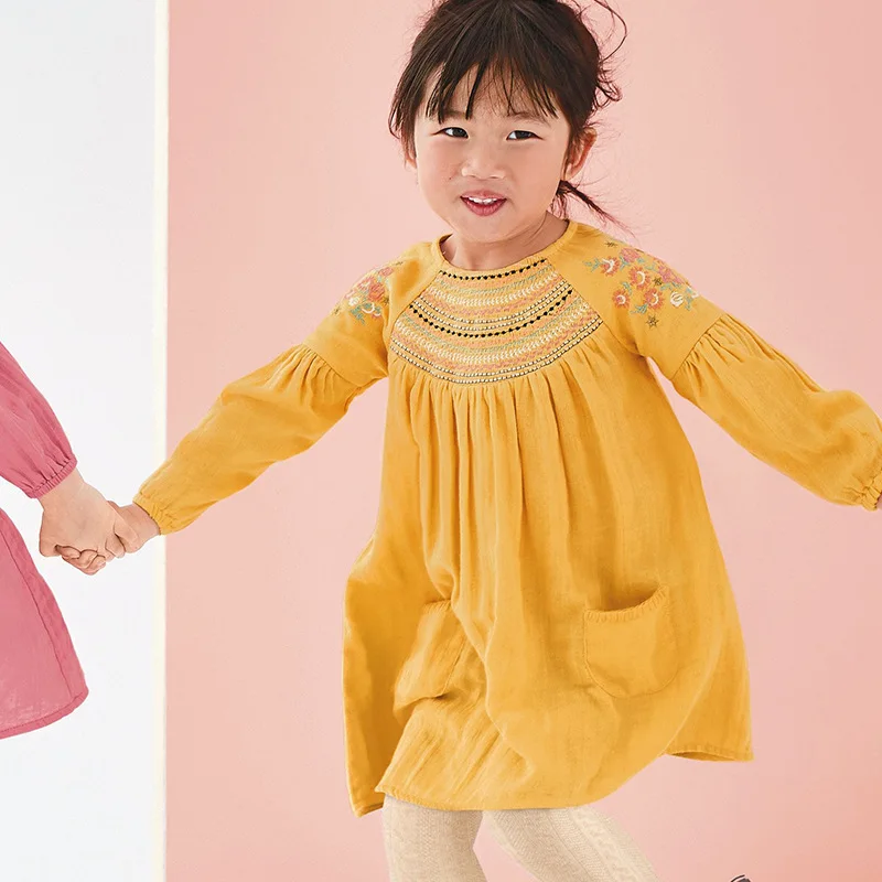 Little maven 2-7Years Осень Новые Желтые Платья Для Девочек Детей Малышей Новорожденных Девочек Платья Дети Дети Топы Тис Платье
