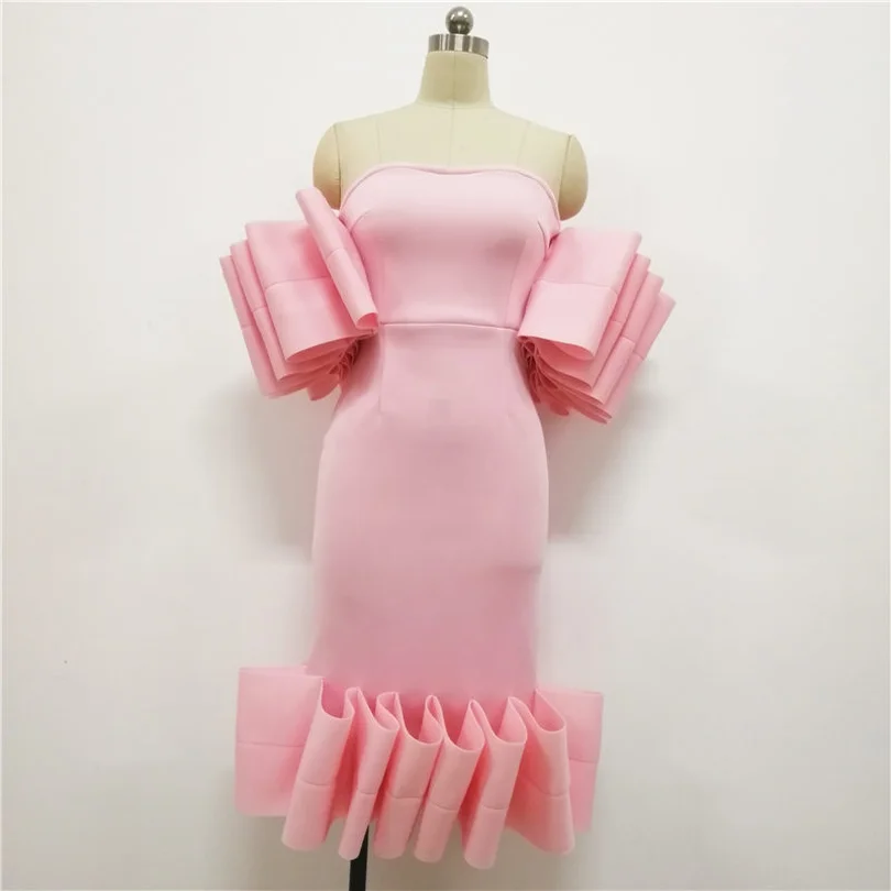 Женское облегающее платье оборки открытые плечи Плиссированное сексуальное для