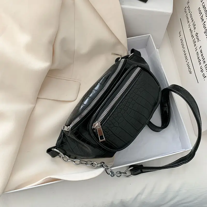 

Fanny Pack Women's Waist Bag Fashion Chain Leather Crocodile Pattern Belt Chest Bag Women High Quality Waist Pack Banana BumBag