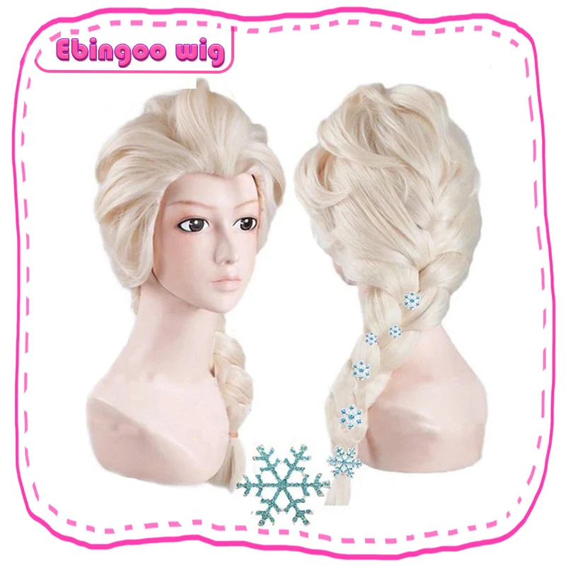 with hairpins Ebingoo 6 заколки-снежинки+ шапочка для волос+ платиновый блонд косы Принцесса Эльза Косплей синтетический парик для детей Хэллоуин ролевые игры - Цвет: with hairpins