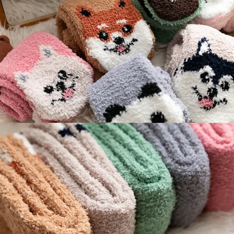 New Fashion Cute Women Girl Long Socks Autumn Winter Thicken Warm Coral Fleece Soft Home Boots Floor Sleeping | Женская одежда