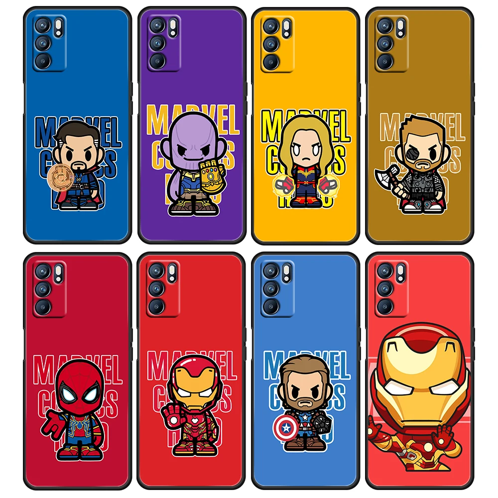 

Cute marvel hero cartoon For OPPO Reno 6 5 4 3 2 2Z 2F Z 4F 4SE 4Z 4G 5G Pro Plus Lite TPU Silicone Black Phone Case Cover