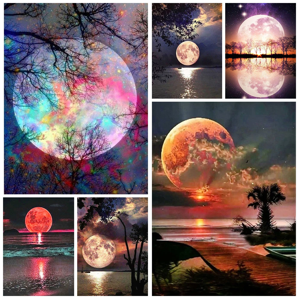 

DIY 5D Diamond Painting Full Moon Scenery Mosaic Embroidery Cross Stitch Full Square/Round Drill Scenery Home Decor Holiday Gift