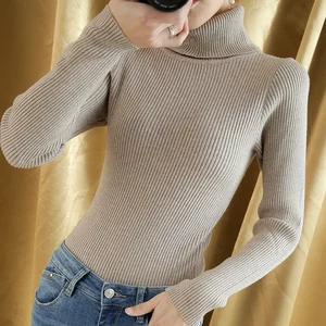 Женский пуловер, кашемировый шерстяной свитер, новинка 2020, водолазка, эластичный свитер, Женский Теплый мягкий базовый джемпер, однотонный тонкий женский свитер