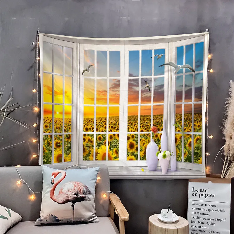 

Windows Scenery Tapestry Wall Hanging Cloth Bed Spread Beach Towel Table Cloth Yoga Mat House Decoration Living Room Decoration