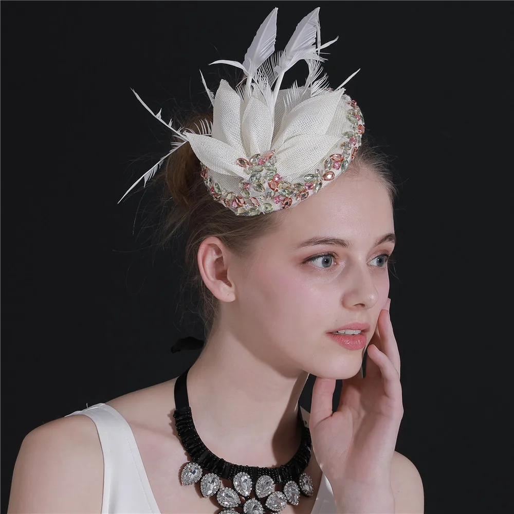 

Imitation Sinamay Wedding Fascinator Hats For Women Elegant Party Formal Headwear Hair Clip With Crystal Decor Hair Accessories