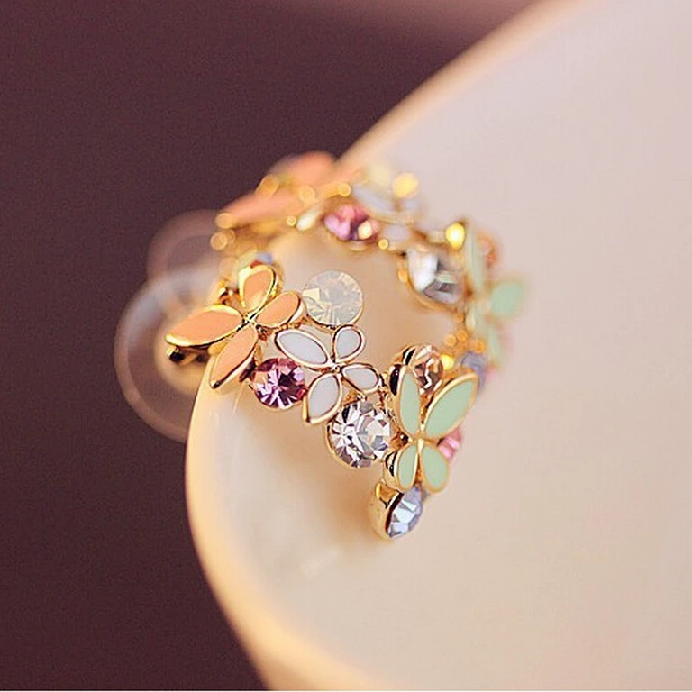 Новые модные золотые стразы с разноцветными цветами ослепительно C type бабочки