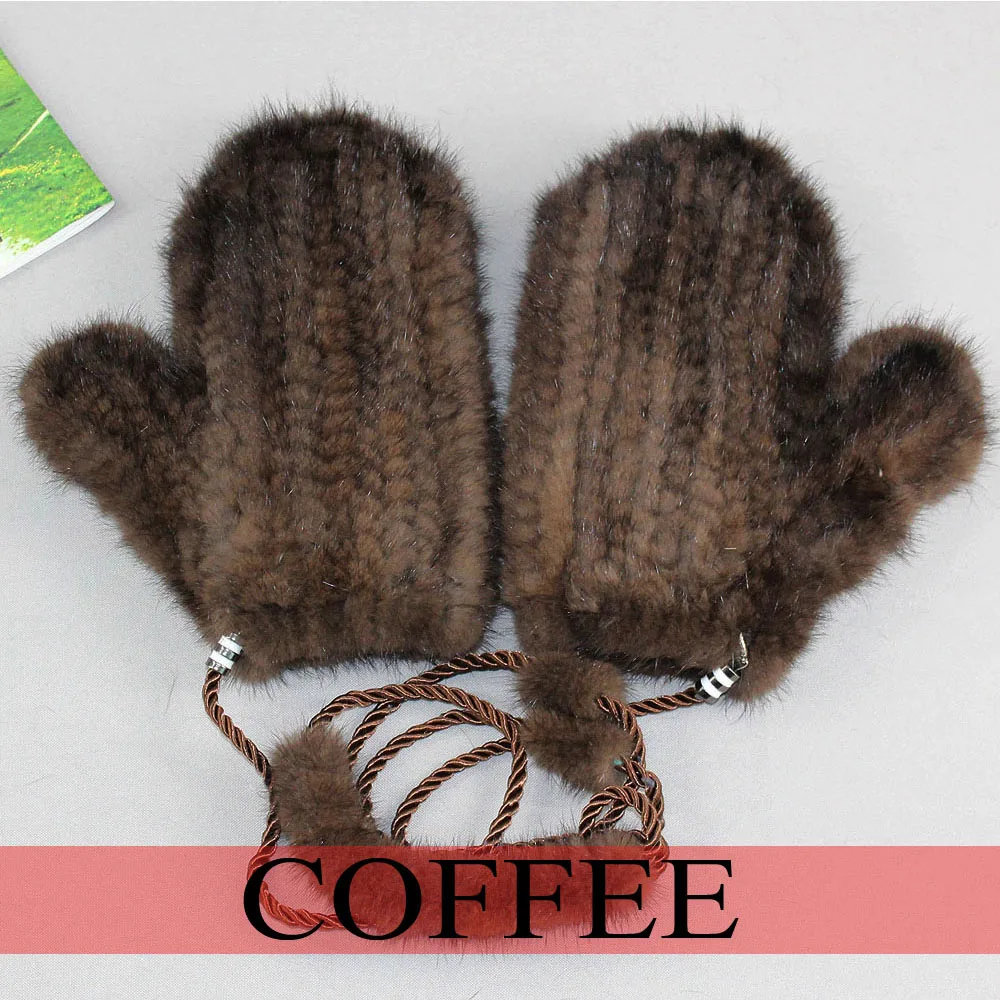 Женские вязаные перчатки из 100% натурального меха норки женские зимние теплые