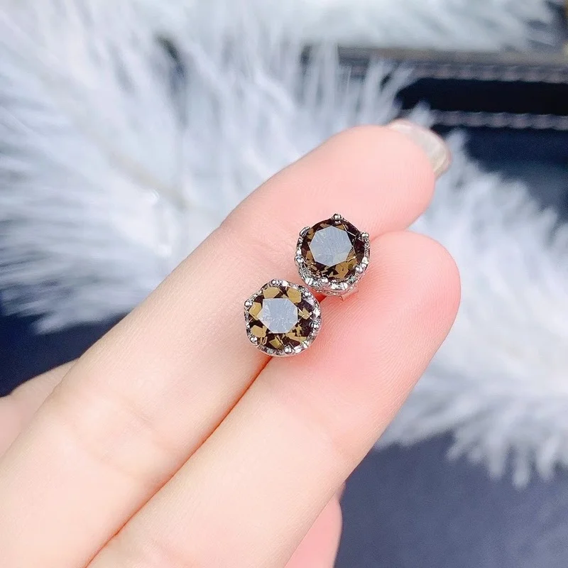 Серьги из дымчатого кварца натуральный драгоценный камень 925 Стерлинговое Серебро изящные элегантные ювелирные изделия для женщин 6*6 мм