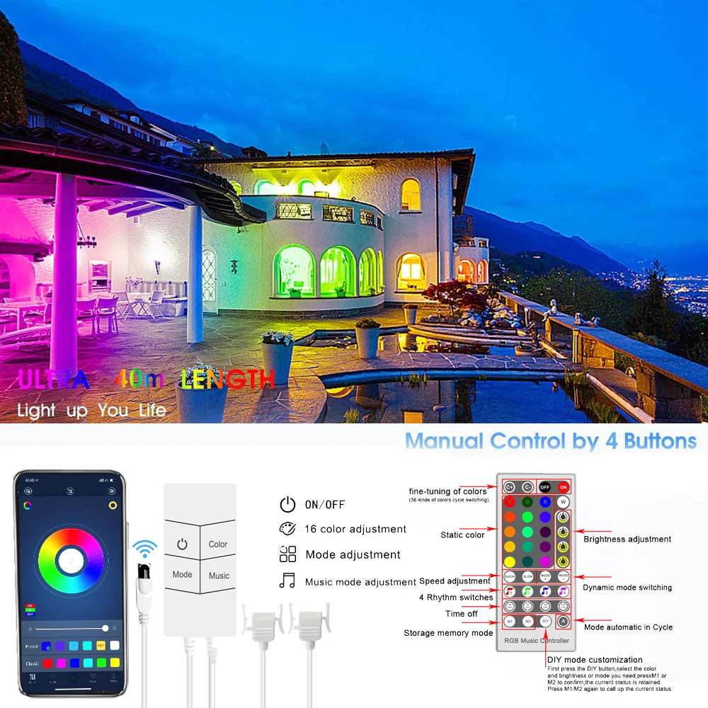 Светодиодная лента с Bluetooth 40 м совместимая RGB 5050|Светодиодные ленты| |