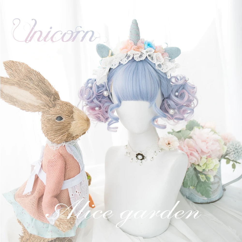 Парик для косплея градиентная рампа розовый синий короткий парик девушек