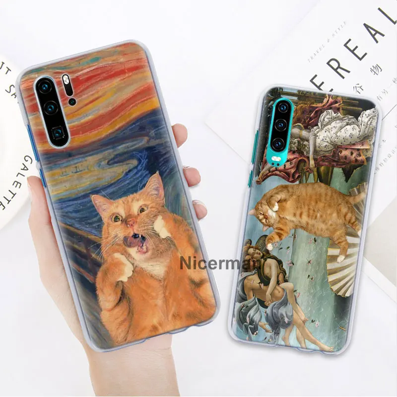 Забавный Pat Cat Art painting красочные милые чехлы для телефонов huawei P30 Pro P10 P20 Lite P30 Lite P Smart Plus Жесткий Чехол для ПК Co