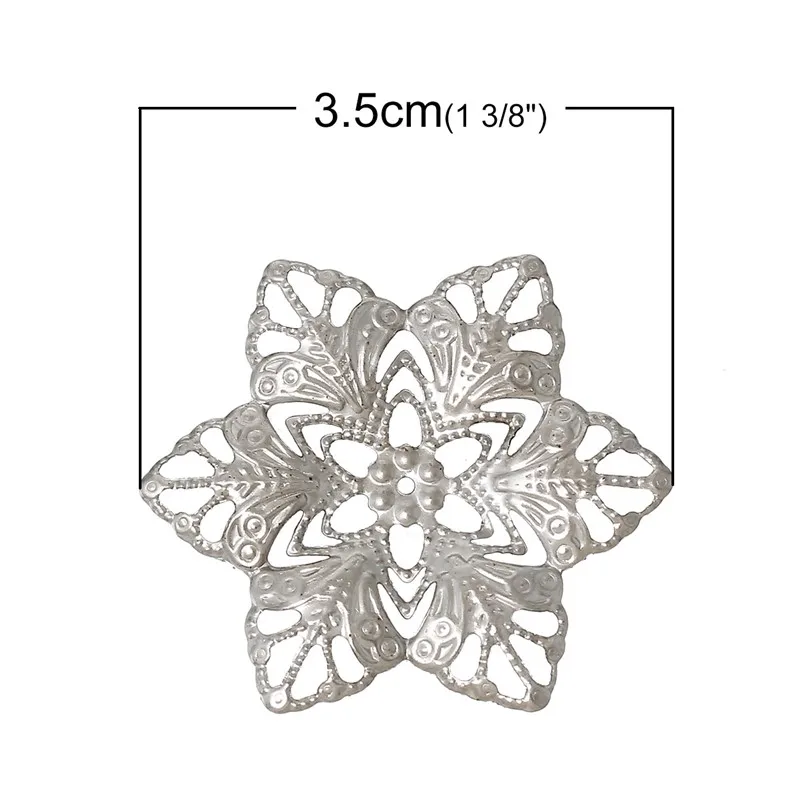 8SEASONS Embellishments Findings Filigree Wraps Connectors Flower Silver Color 3.5cm x 3cm(1 3/8&quot x1 1/8&quot) 100 PCs | Украшения и