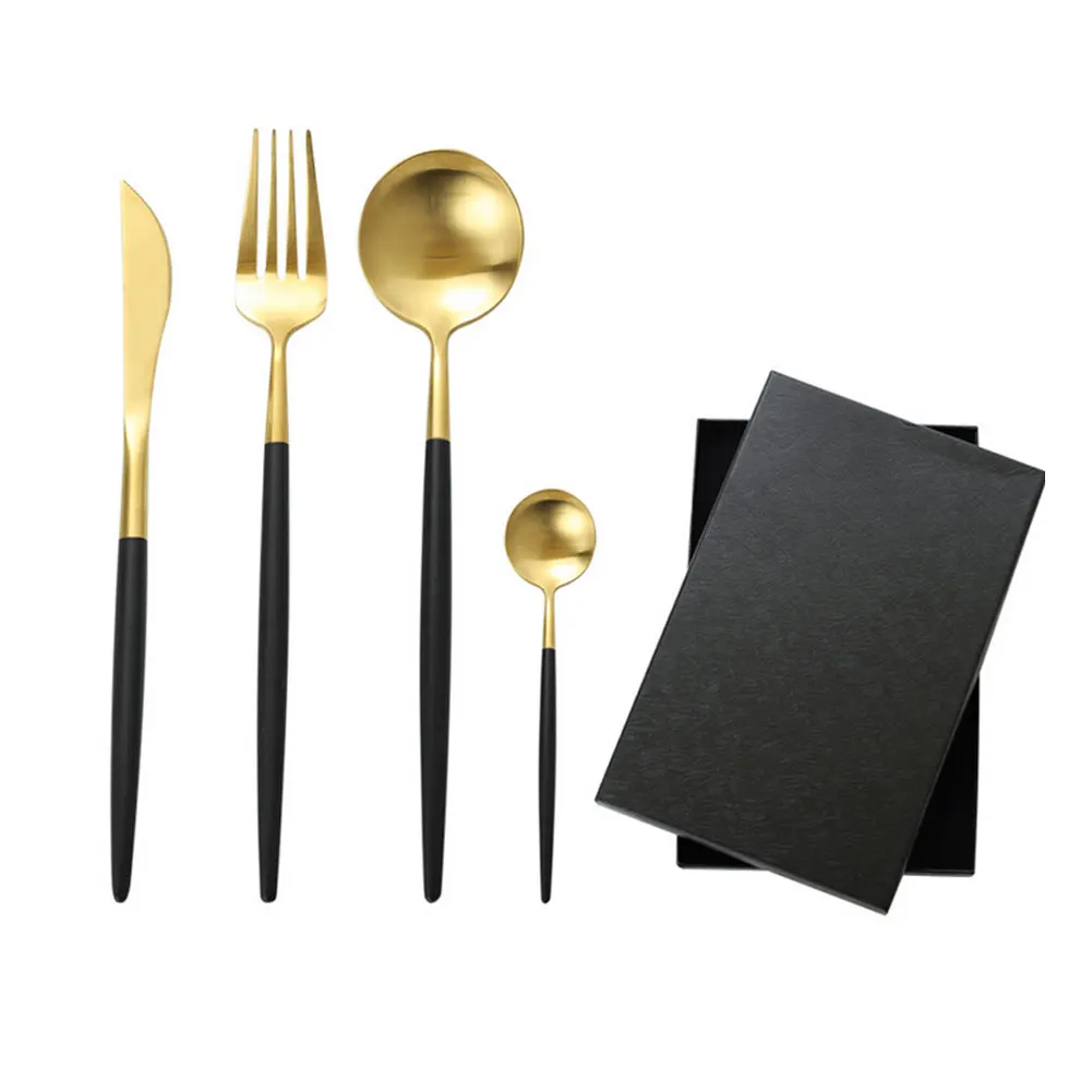 

4 PCS Stainless Steel Cutlery Set Gold Dinnerware Knife Fork Coffee Spoon Flatware Set Dishwasher Safe Cutlery Set With Box