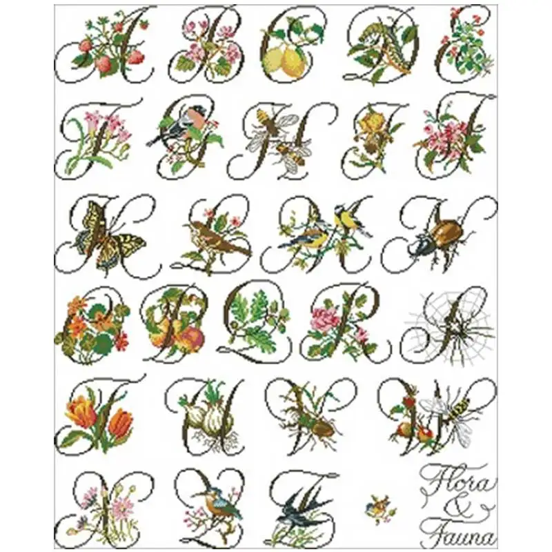 

Flower and bird alphabet map counted 11CT 14CT 18CT DIY Cross Stitch Sets wholesale Cross-stitch Kits Embroidery Needlework