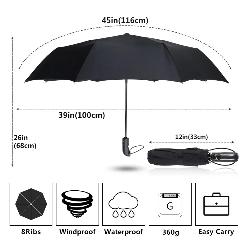 Автоматический зонт от дождя для мужчин и женщин 3 складных прочных