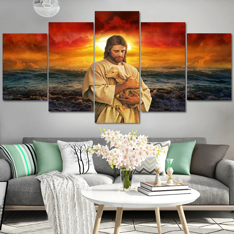 

5 шт. HD печати религиозная Подвеска "Иисус" Ретро художественной росписи плакат Современный Гостиная Спальня картина для коридора домашний ...
