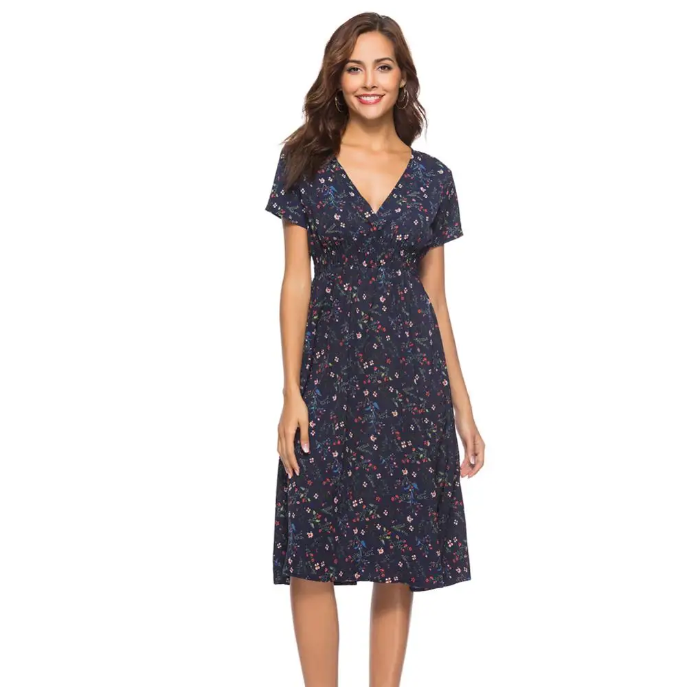 Женское платье с V образным вырезом и высокой талией|Женские платья| |