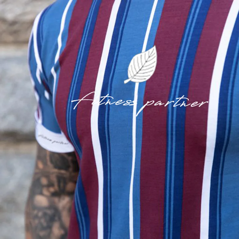 

European And American Summer Casual Fitness T-Shirt Men's Running Training Quick-Drying Sports Striped Short Sleeve