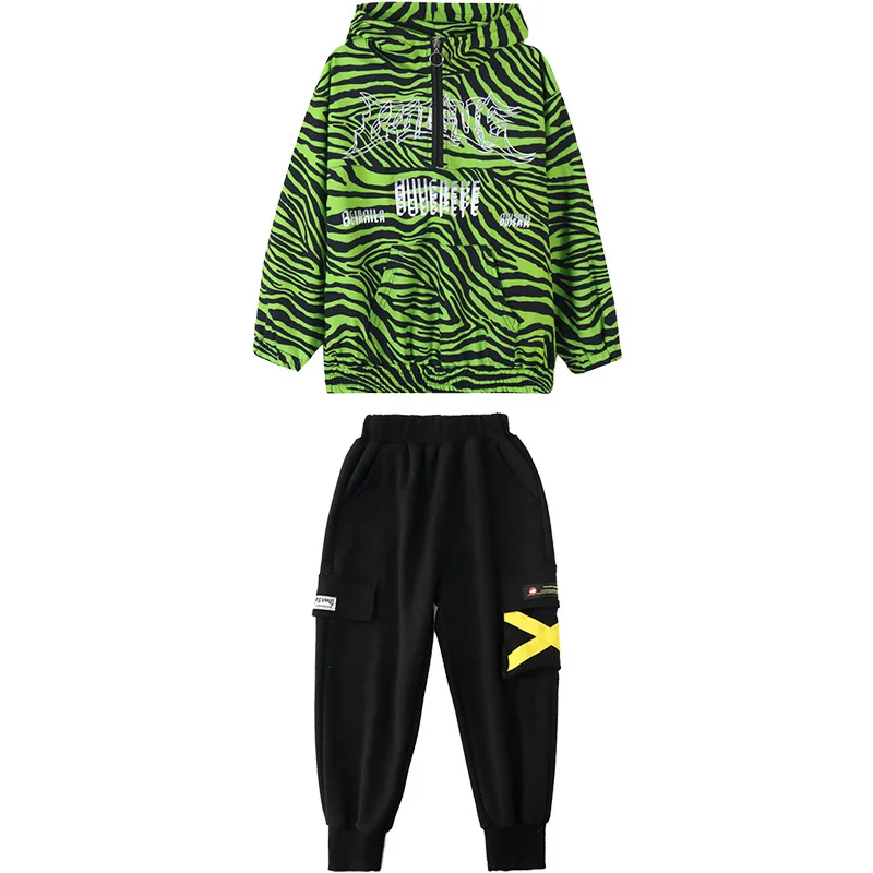 

Kid Hip Hop Clothing Zebra Print Hoodie Sweatshirt Shirt Top Tactical Cargo Pants for Girls Boys Jazz Dance Costume Clothes Wear
