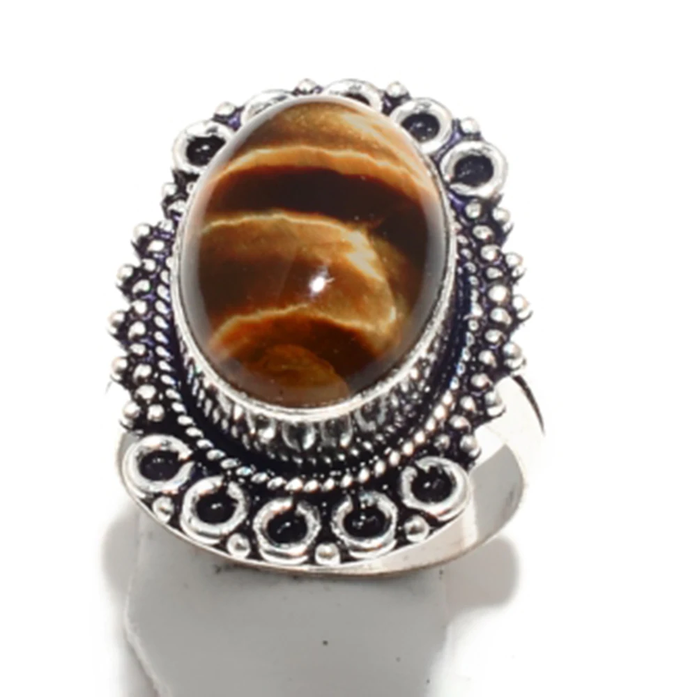 

Genuine Tiger Eye Ring Silver Overlay over Copper, Hand Made Women Jewelry gift , USA Size : 8