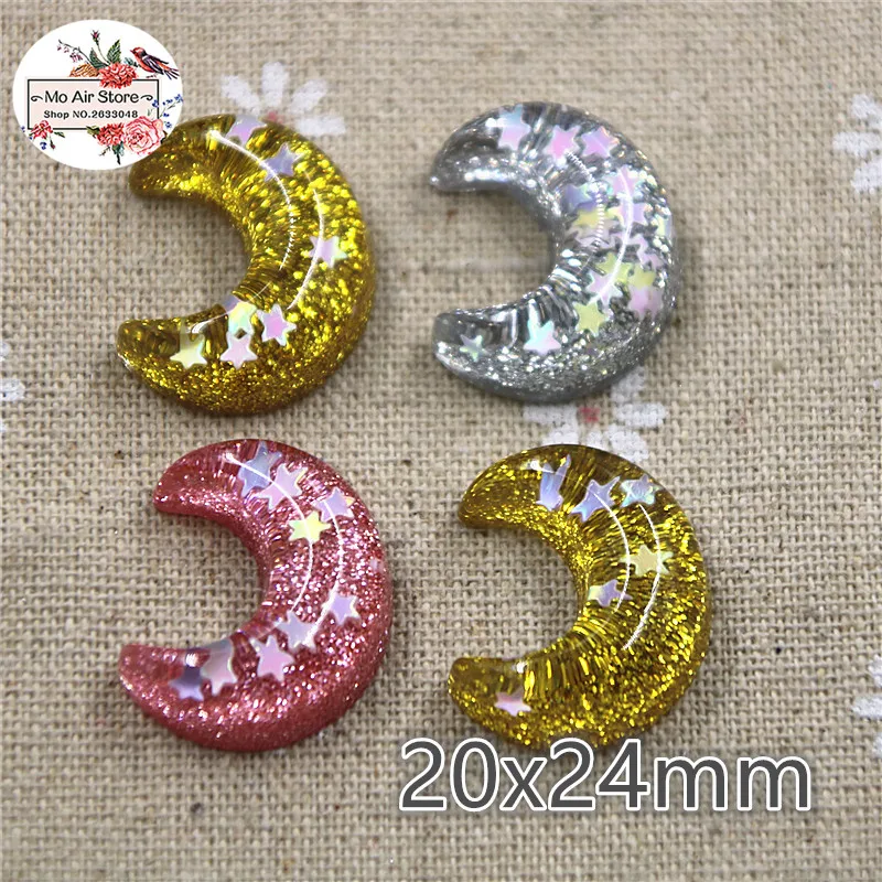 

10pcs Resin shiny crescent moon flat back Cabochon Art Decoration Charm DIY Craft small decoration 20x24mm