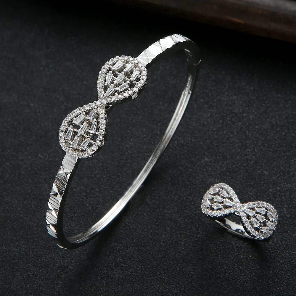 

New set of shiny zircon 3-color 8-word bracelet ring AAA Zircon Necklaces Shiny Diamond PendantsFor Women Engagement Jewelry