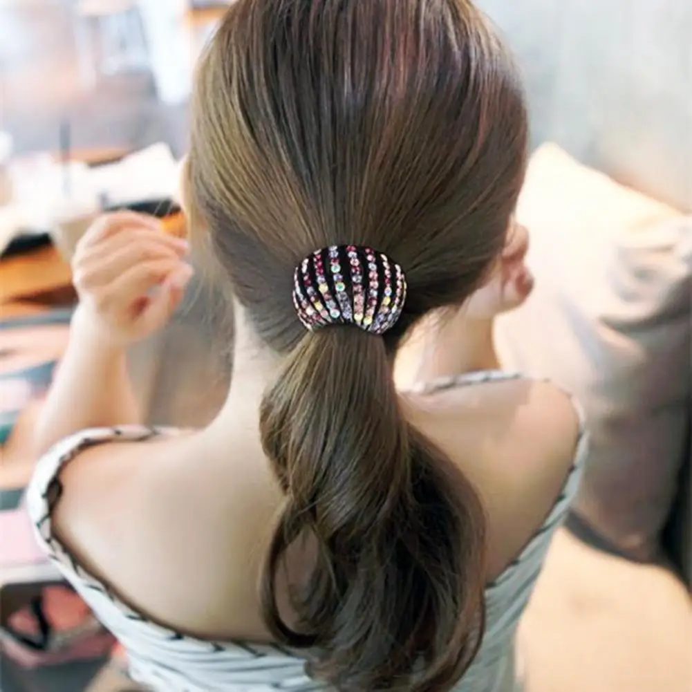 

Fashion Women's Bird Nest Expanding Crystal Tail Hair Bun Holder Clips Claw Pins Hairdresser