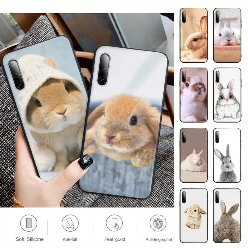 

Cute White Baby Rabbits Black Rubber Mobile Phone Case For Samsung A51 A52 A71 A50 A21 A20 A20E A31 A30 A40 A70 A01 A10 A11 A30S
