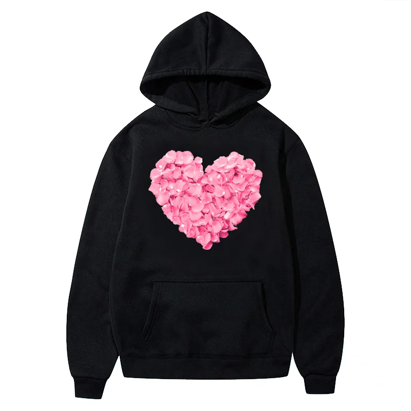 

Женский свитшот с капюшоном, Розовый пуловер с длинным рукавом и карманами, в стиле Харадзюку, с принтом сердца