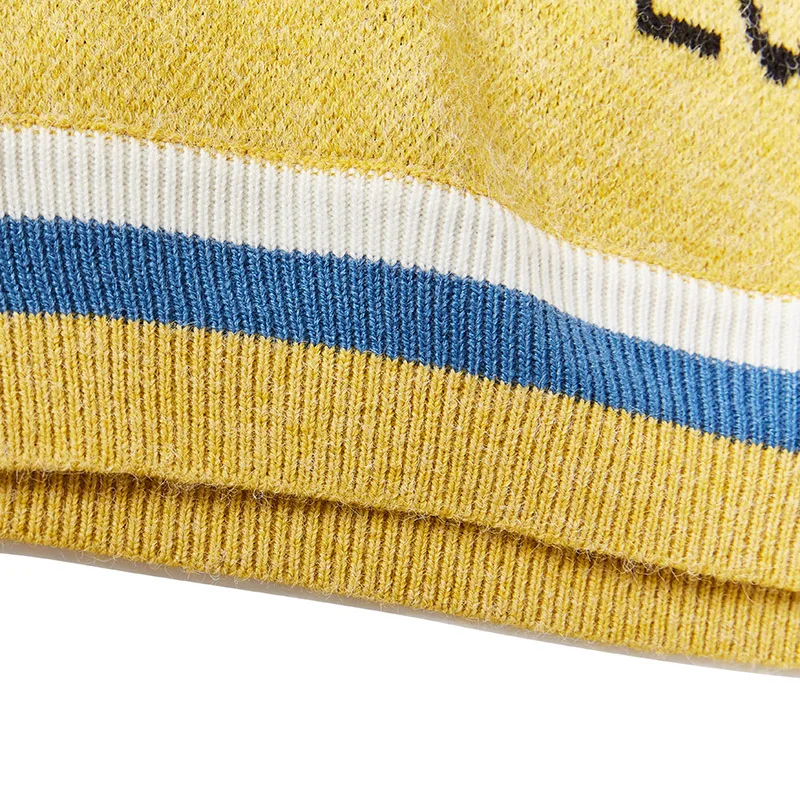 Винтажный желтый свитер в стиле Харадзюку мужской модный вязаный пуловер