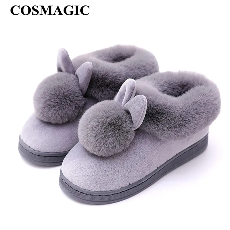 COSMAGIC/Новинка 2019 года женские зимние меховые домашние тапочки мокасины на плоской