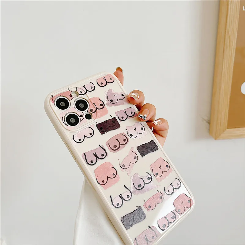 Funny Art Boobs Straight Edge Phone Cases For iPhone 13 12 Mini 11 Pro XS Max X XR 7 8 Plus SE 2020 Soft TPU Back Cover Case