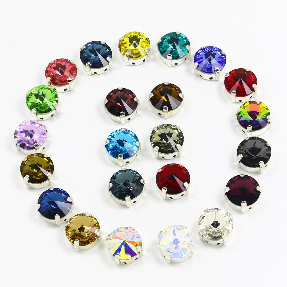 

30pcs Rivoli K9 Glass Stone Flatback Sew on Crystal Rhinestone Jewels Beads Silver Claw Gems for Needlework Garment Accessories